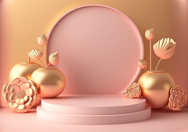 Pink abstract 3d podium illustration with pedestal for displaying products