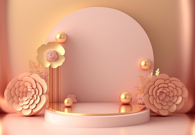 Pink abstract 3d podium illustration with pedestal for displaying products