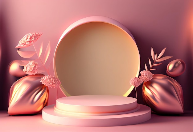 Pink abstract 3d podium illustration with pedestal for displaying products