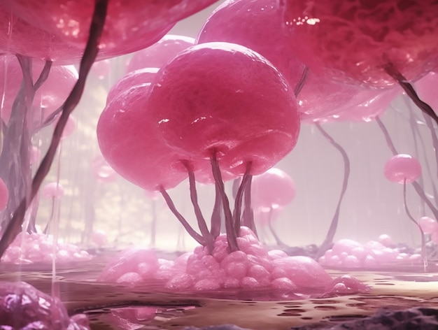 Pink abstract fungus world