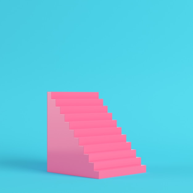 Pink abstract stair on bright blue background