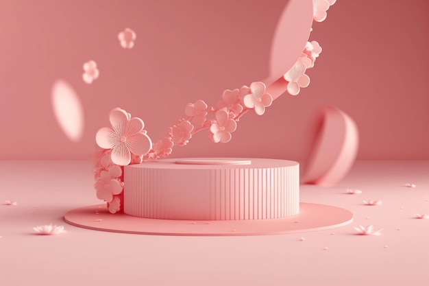 A pink ad for a beauty product with a flower design on the top.