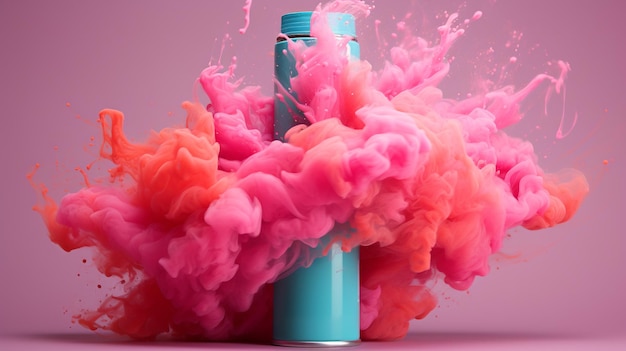 _Pink_aerosol_can_with_cloud_of_colored_powders_dHD 8K обои фотографическое изображение