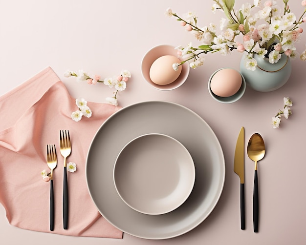 Pink aesthetic easter floral table setting