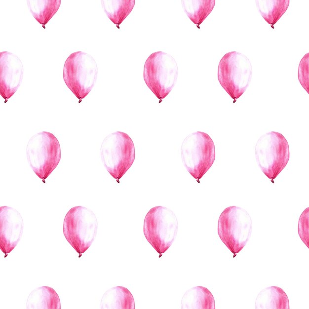 Pink air balloon seamless pattern baby girl wallpaper watercolor hand drawn illustration isolated