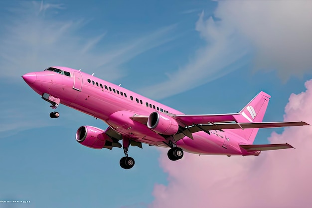 pink airplane in flight