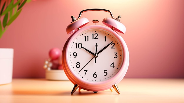 A pink alarm clock on a pink background