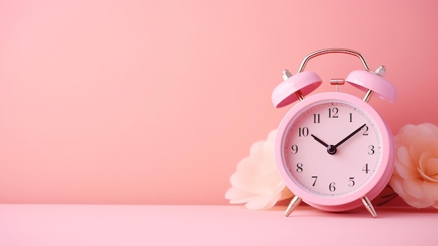 ピンクの背景のピンクの目覚まし時計