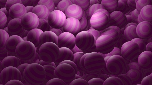 Pink alternated stripe ball pile with blur background 3D Rendering