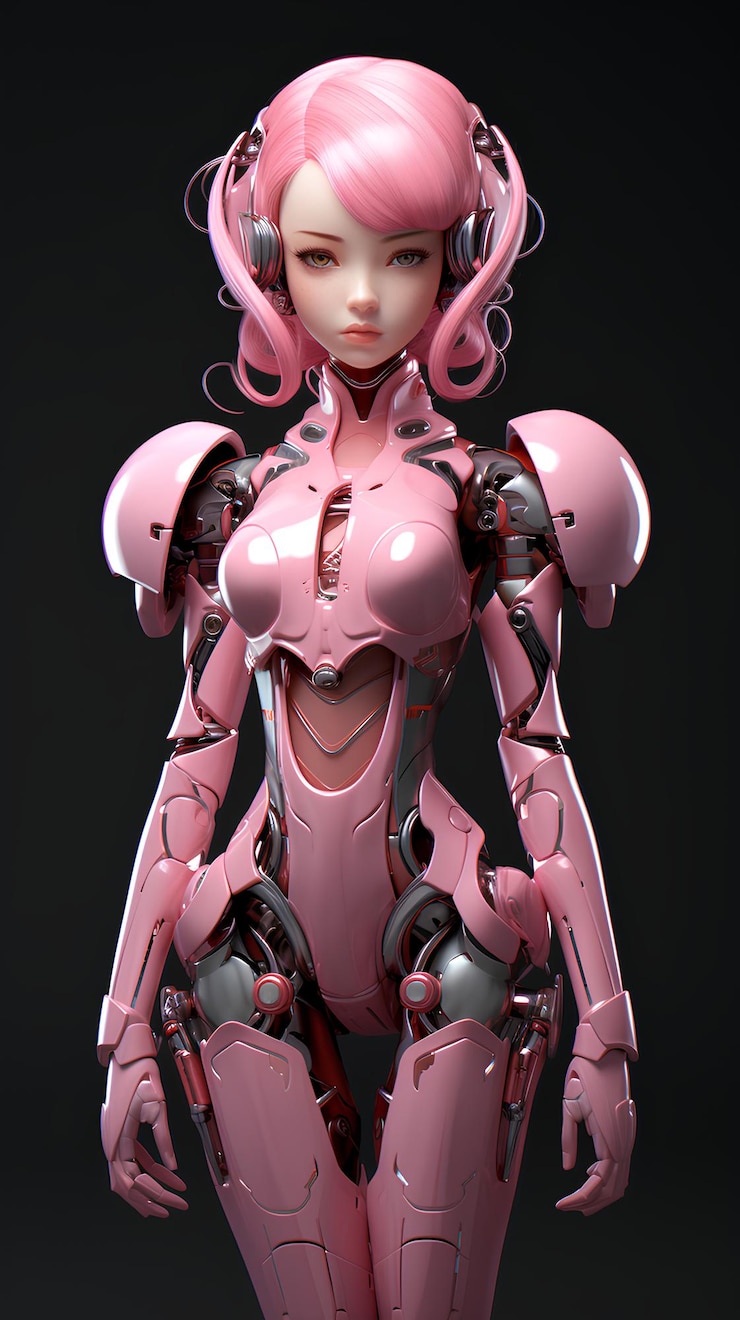 Photo アニメスタイルのドレスを着たピンクのアンドロイドキャラクター