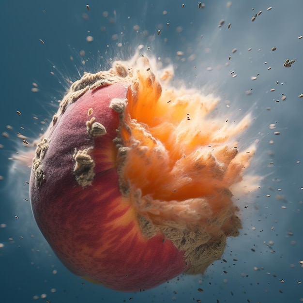 A pink apple is being dropped into a blue background.
