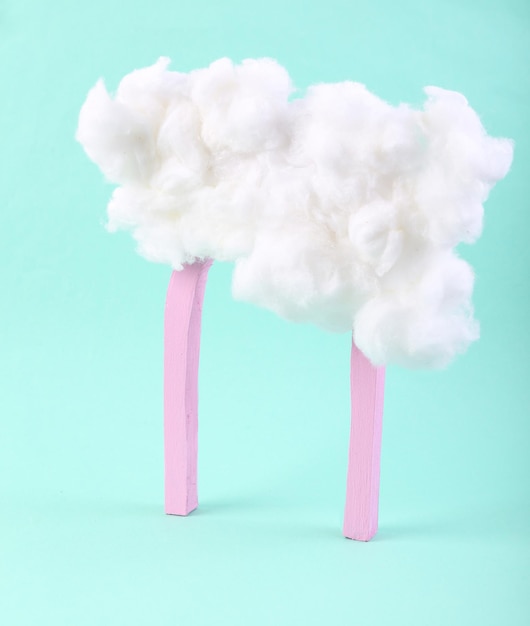 Pink arch with cloud on blue background Minimalism Pastel color trend