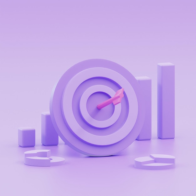 Pink arrow hit the center of target or goal of success Business target achievement concept on purple background minimal 3d render