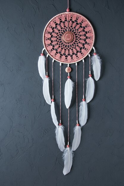 Photo pink ash crochet doily dream catcher