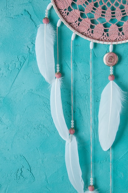 Pink ash crochet doily dream catcher