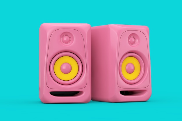 Фото Акустические колонки pink audio studio в стиле duotone на синем фоне. 3d рендеринг