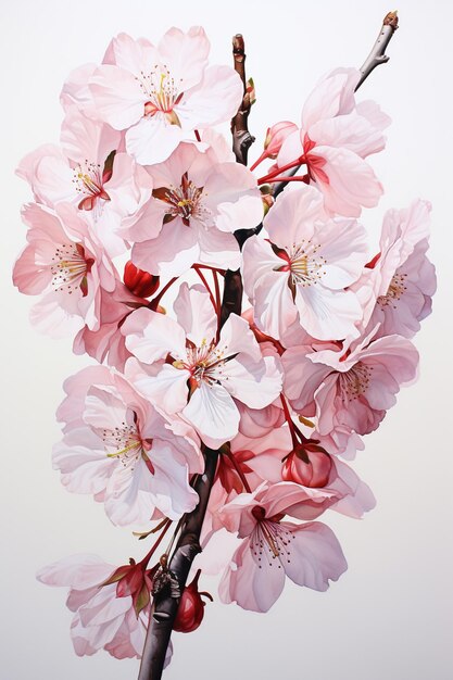 Pink Autumnalis flowering Japanese cherry flowers watercolor painting Generative AI