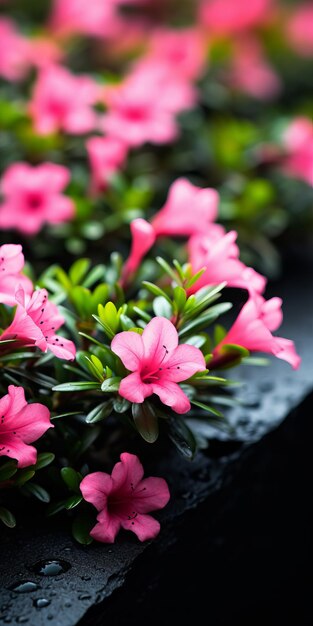 Foto azalea rosa con sfondo nero fotografia da tavolo a messa a fuoco selettiva