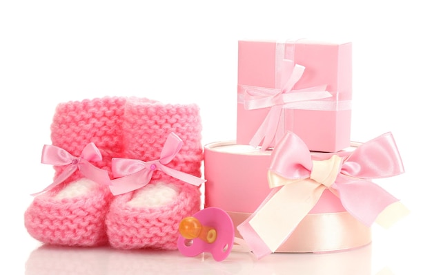 핑크 아기 부츠 젖꼭지와 흰색 절연 선물