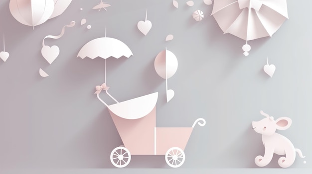 Photo pink baby carriage with a heart on the top.