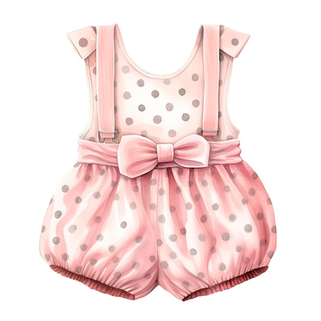 Pink baby girl romper in watercolors on a white background