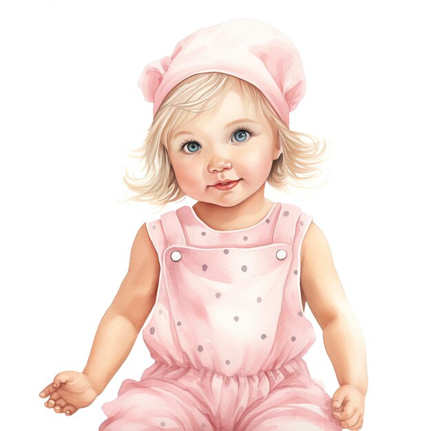 Photo pink baby girl romper in watercolors on a white background