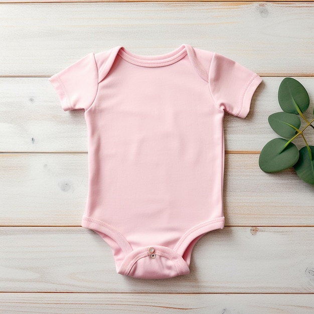 A pink baby romper with a green leaf on the top.