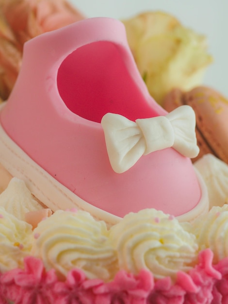 Pink Baby Shoes Cake Topper with Boy or Girl Sign for Baby Shower Gender Reveal