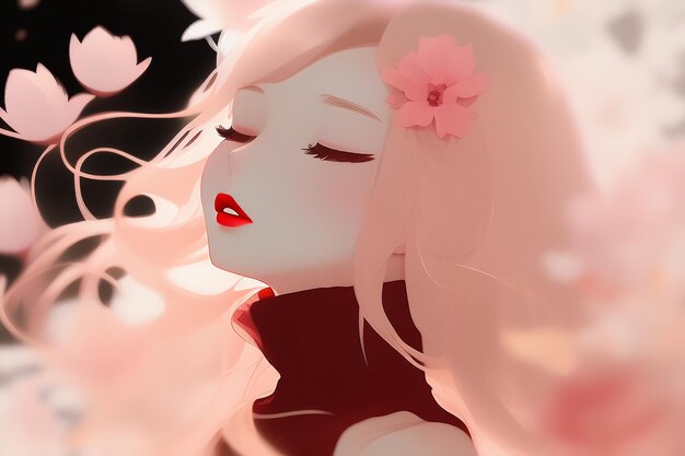 Pink background advertising design wallpaper beautiful girl model cherry blossom banner