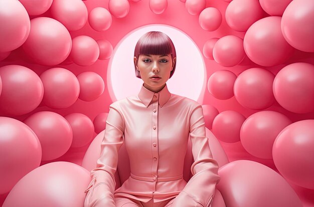 the on pink background is enlarged to show a human in the style of bulbous