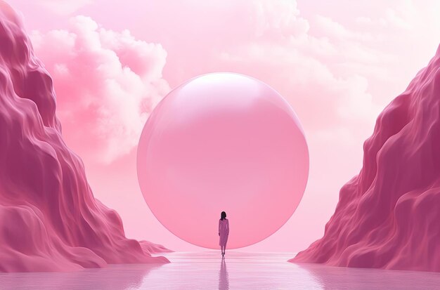 the on pink background is enlarged to show a human in the style of bulbous