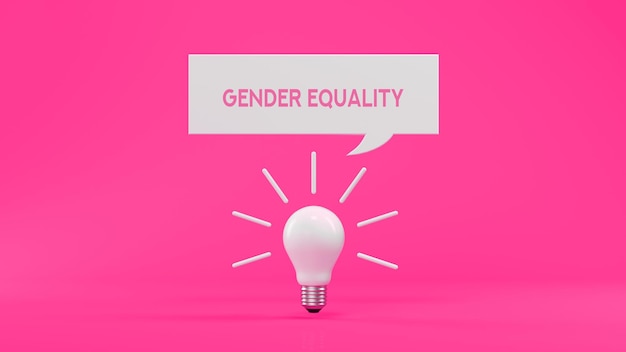 Pink background , light bulb and gender equality concept.