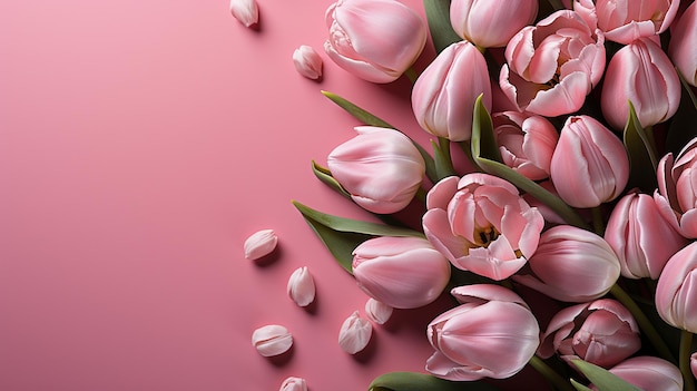 pink background and tulips