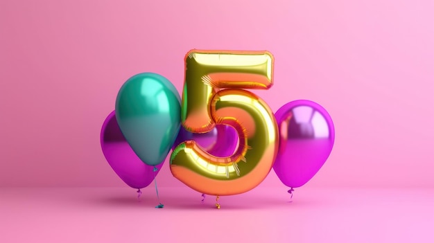 Pink background with balloon number 5 Illustration AI GenerativexA