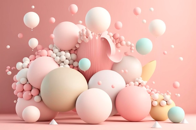 Розовый фон с воздушными шарами абстрактная вечеринка в пастельных тонах