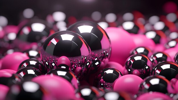 A pink background with black balls and pink balls