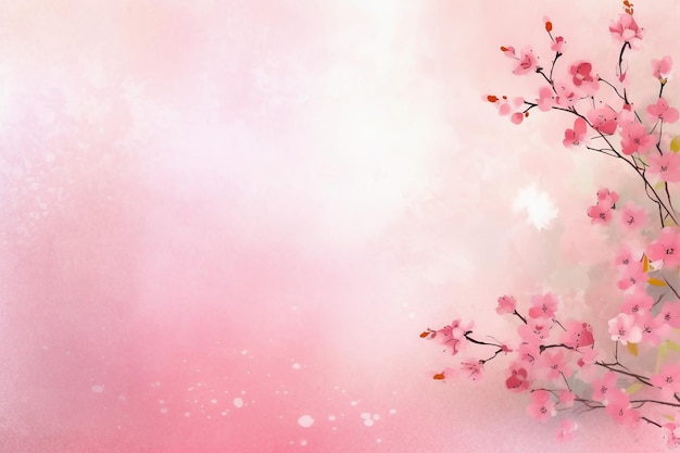 Pink background with a branch of cherry blossoms on a pink background