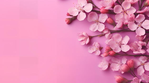 Pink background with a bunch of cherry blossoms