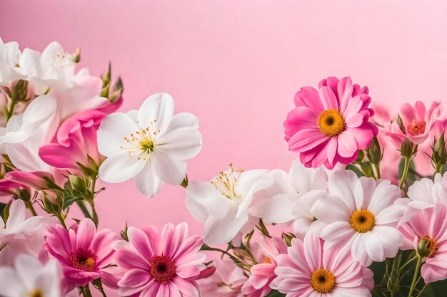 A pink background with a bunch of flowers