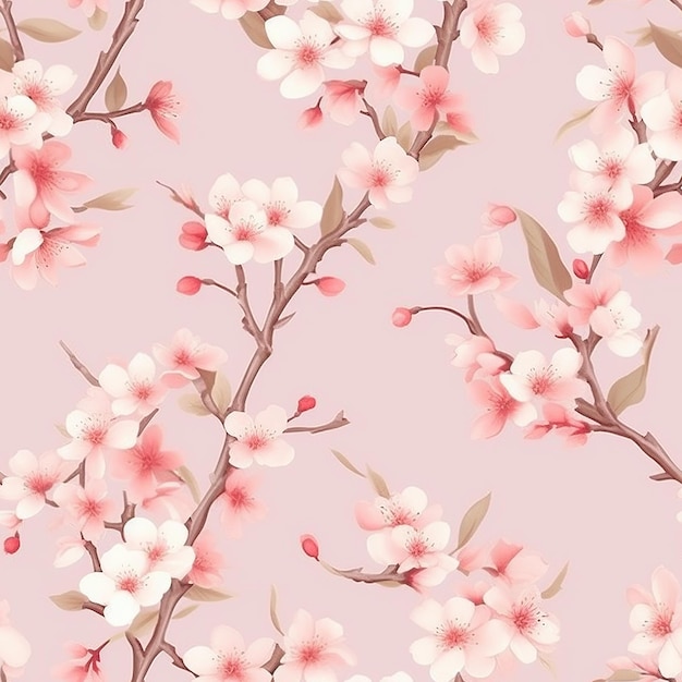 A pink background with a cherry blossom pattern.