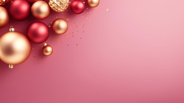 a pink background with a christmas ball and gold glitter.