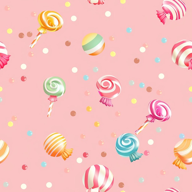 Photo a pink background with colorful candies and candy on it