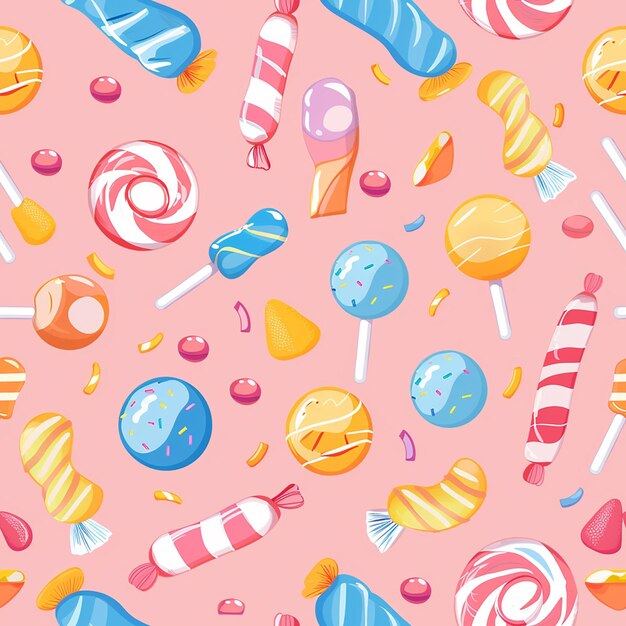 Photo a pink background with colorful candies and candy
