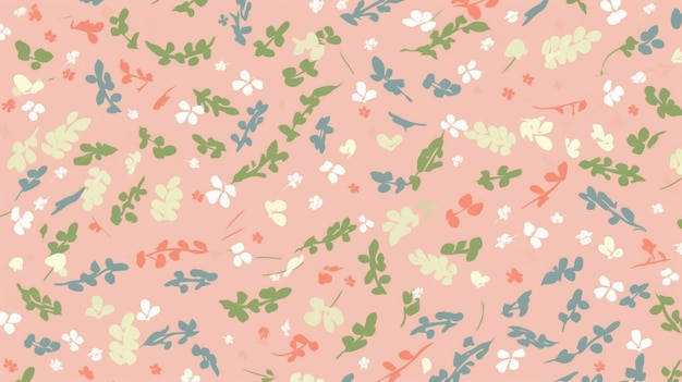 A pink background with a floral pattern and leaves.