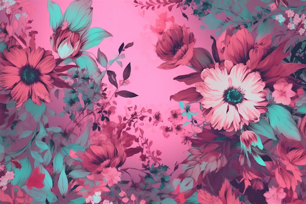 A pink background with a floral pattern