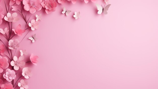 Фото Розовый фон с цветами и бабочками