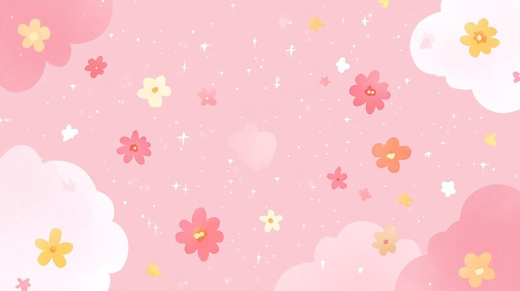 Photo ピンクの背景に花と蝶が描かれています