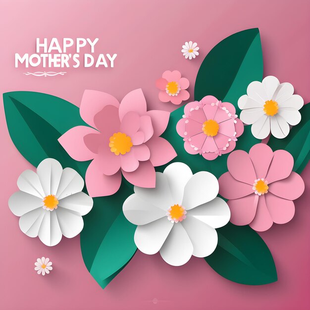 a pink background with flowers and a card for happy mothers day