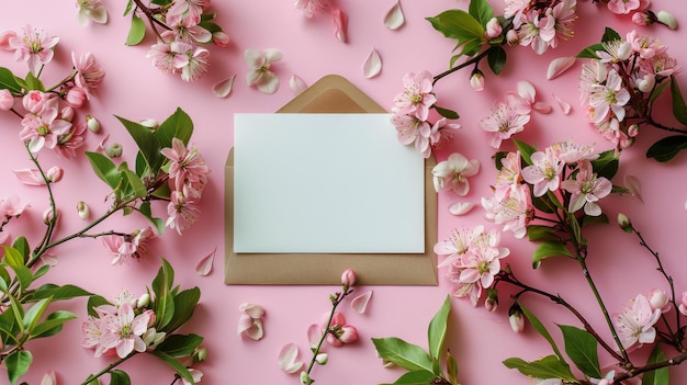 Pink Background With Flowers and a Card