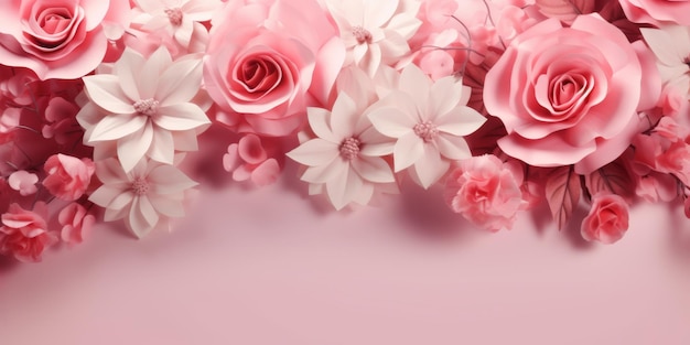 写真 ピンクの花の背景で結婚式の招待状を作成する ai
